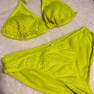 Neon green crochet triangle bikini